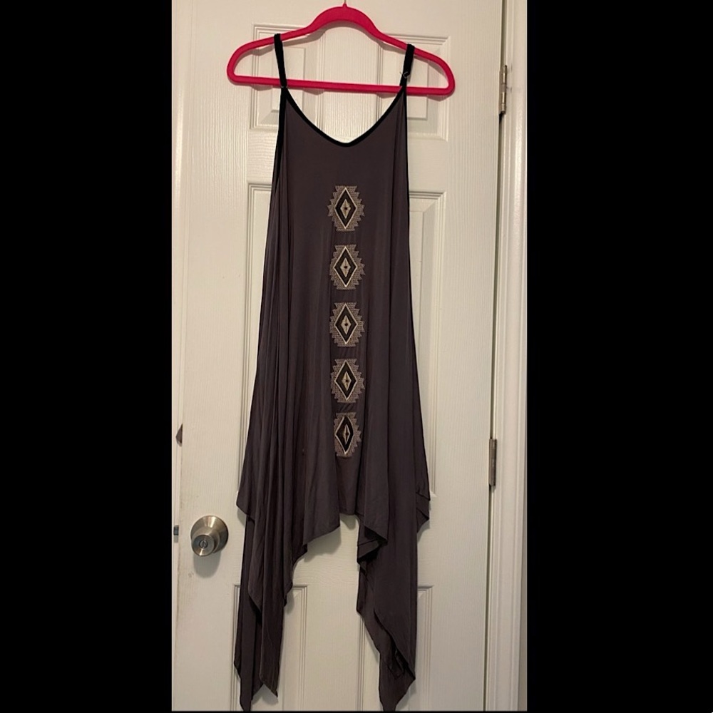 POL Soft flowy grey dress with embroidered design.